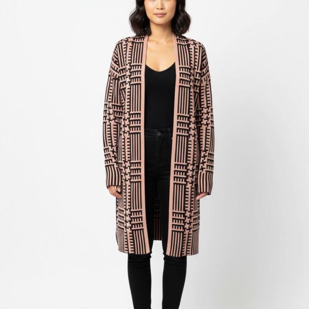 PREMISE Long Black and Brown Open Cardigan/Sweater - Size S/P - Picture 5 of 8